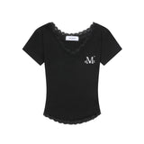 MUCENT/ムセント SUNNIOR LACE V-NECK HALF T SS