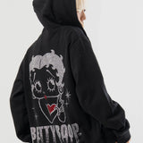 BETTY BOOP NEVERMIND ラインストーン・裏毛ZIPパーカー
