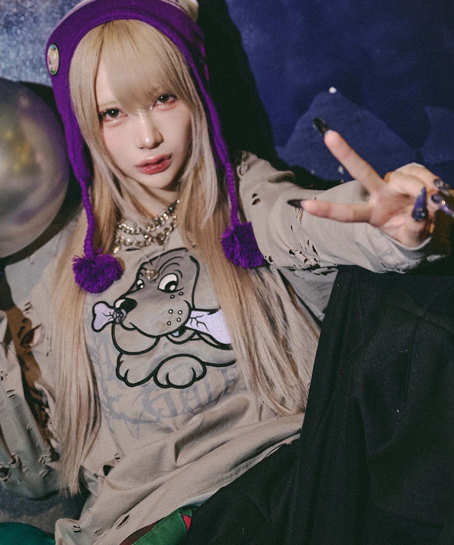 GALFY/ガルフィー 犬ダメージロンTee