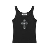 MUCENT/ムセント CROSS LEATHER PATCH SLEEVELESS