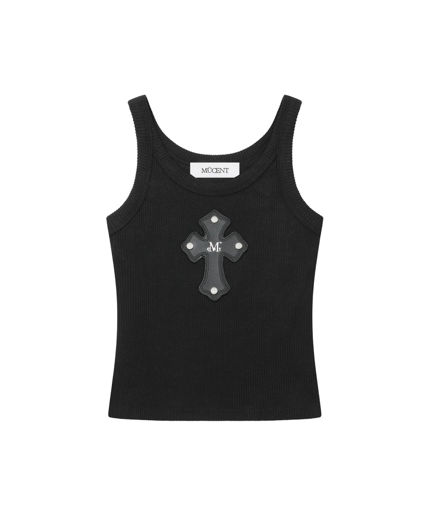 MUCENT/ムセント CROSS LEATHER PATCH SLEEVELESS