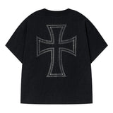 Unknown London/アンノウン ロンドン Outline Cross Rhinestone SS Tee