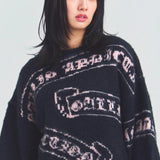 GA MOHAIR EMBLEM総柄 KNIT