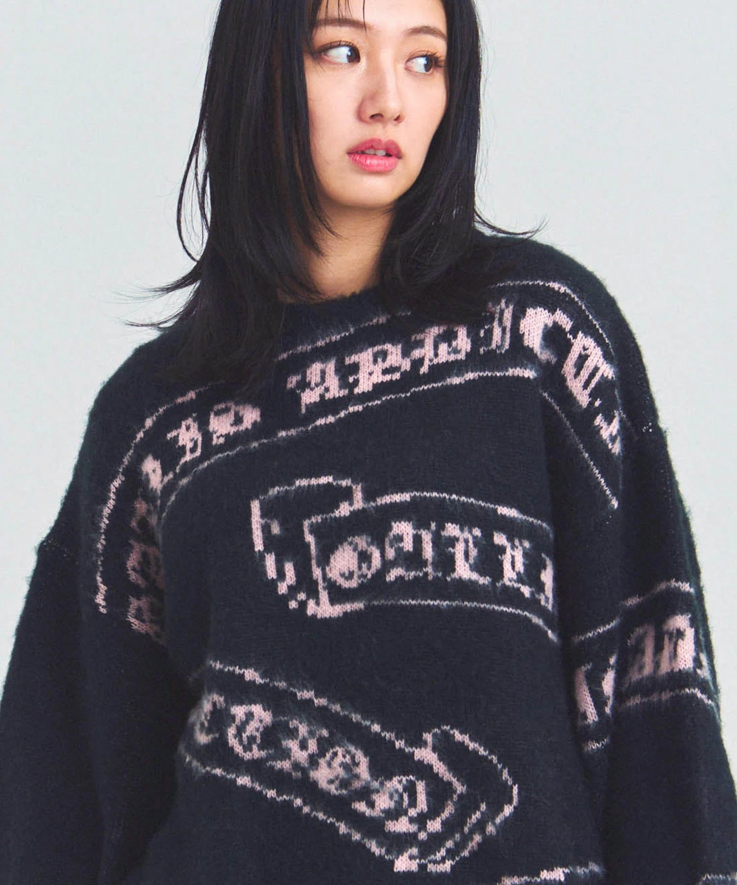 GA MOHAIR EMBLEM総柄 KNIT