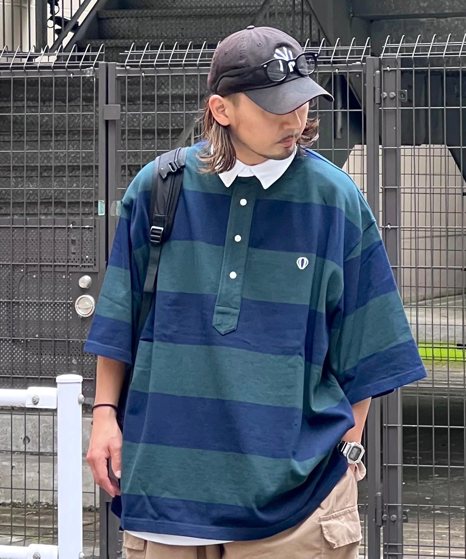 ANGLAN-Stripe Wappen PK Half Shirt