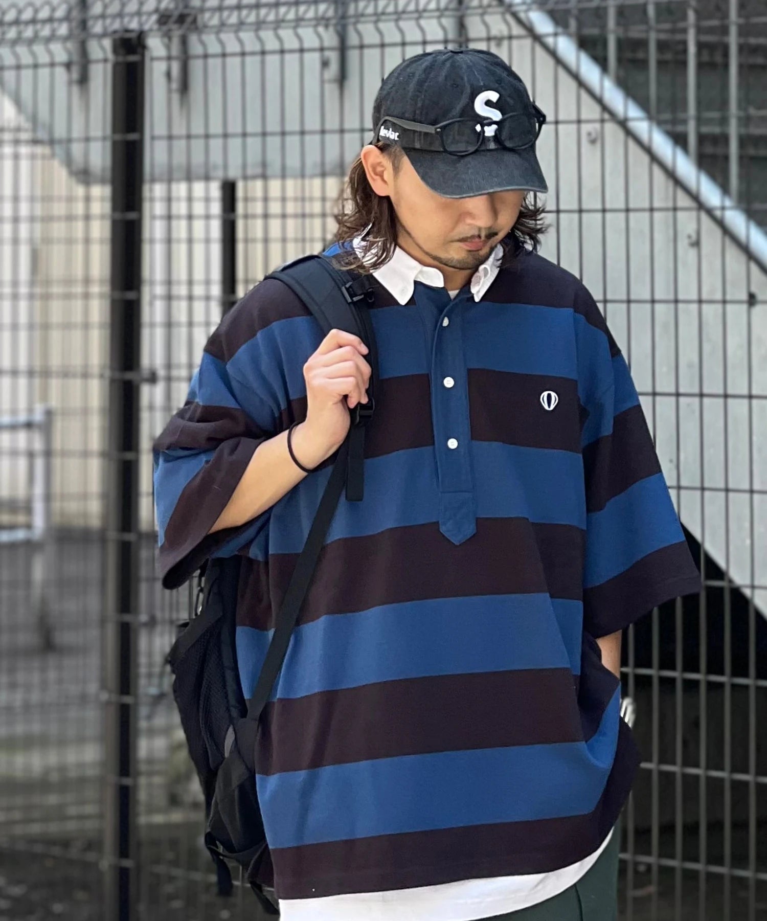 ANGLAN-Stripe Wappen PK Half Shirt