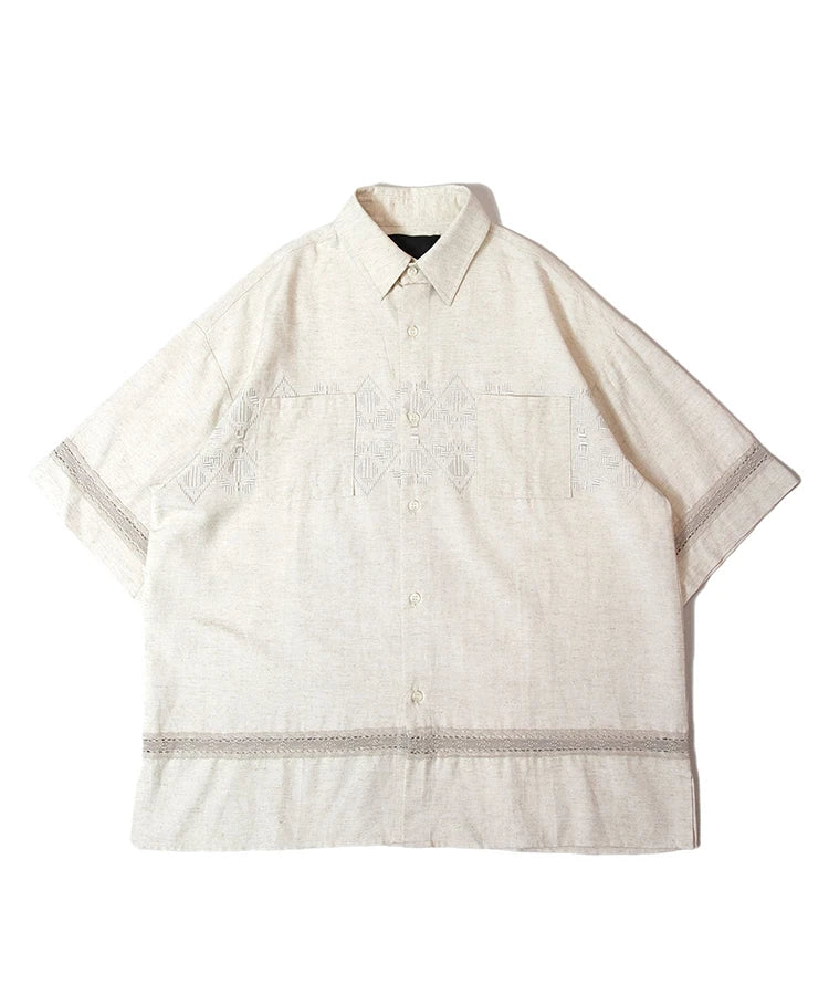 JE-LINEN 刺繍 RACE TAPE SHIRT