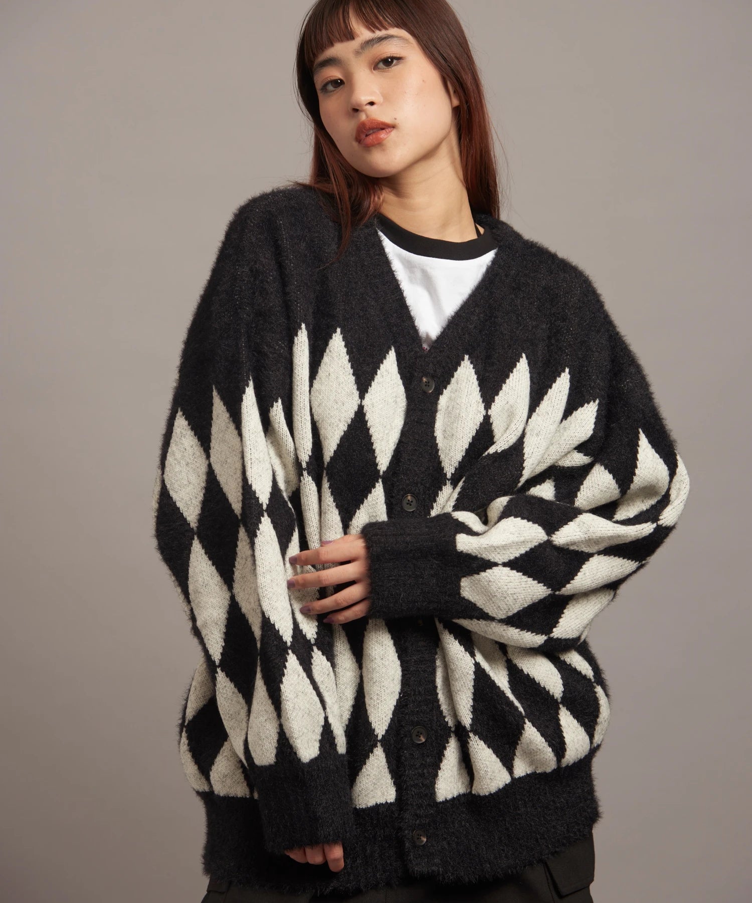 JE DIA/ARGYLE JQ SHAGGY KNIT CARDIGAN