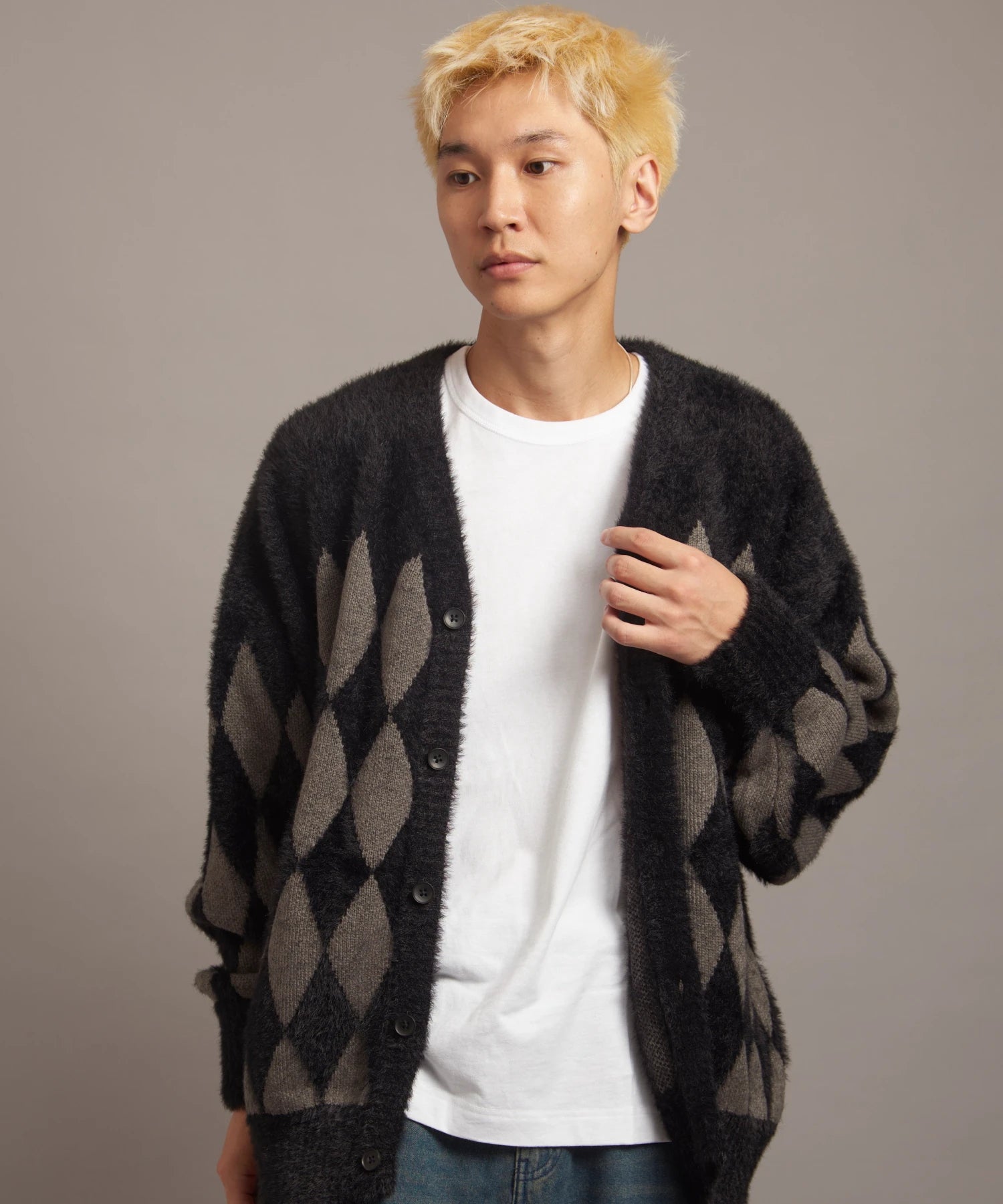 JE DIA/ARGYLE JQ SHAGGY KNIT CARDIGAN