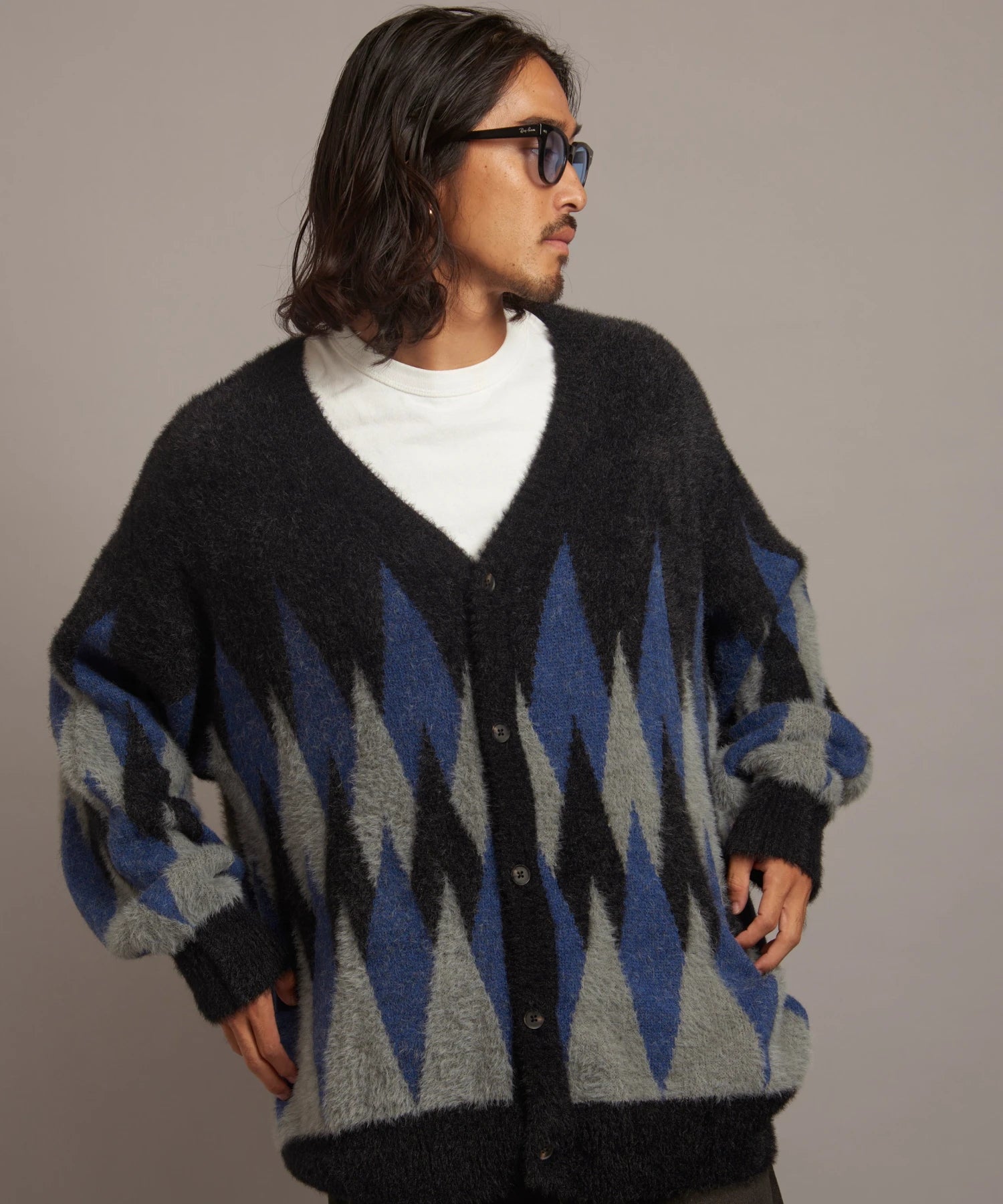 JE DIA/ARGYLE JQ SHAGGY KNIT CARDIGAN