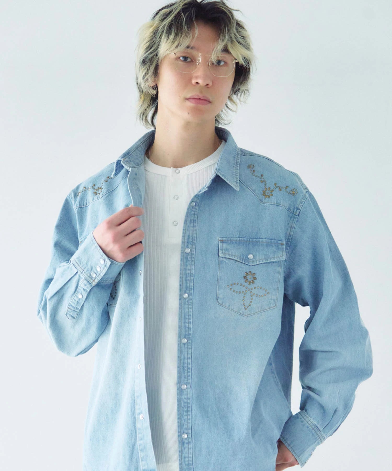 JE-STUDS DENIM LS SHIRTS