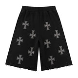 Unknown London/アンノウン ロンドン Black X Silver Allover Rhinestone Baggy Sweat Shorts