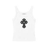 MUCENT/ムセント CROSS LEATHER PATCH SLEEVELESS