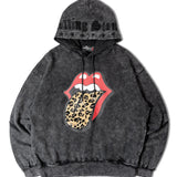 【The Rolling Stones×JACKROSE】 シグネチャー ヒョウ柄 フード刺繍-プルパーカー