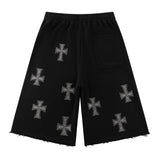 Unknown London/アンノウン ロンドン Black X Silver Allover Rhinestone Baggy Sweat Shorts