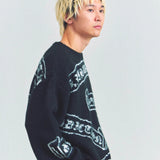 GA MOHAIR EMBLEM総柄 KNIT