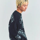 GA MOHAIR EMBLEM総柄 KNIT