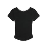 MUCENT/ムセント SUNNIOR LACE V-NECK HALF T SS