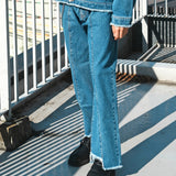 JE-FRINGE DENIM PANTS