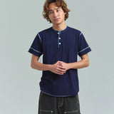 Healthknit/ヘルスニット INDIGO HENLEY NECK SHORT SLEEVE TEE