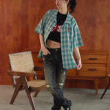 【The Rolling Stones×JACKROSE】 ヴィンテージ加工･チェックSSシャツ(短丈)