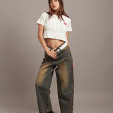 GA HEART ﾘﾌﾞｼｮｰﾄ丈ZIP UP TEE