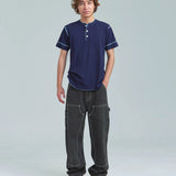 Healthknit/ヘルスニット INDIGO HENLEY NECK SHORT SLEEVE TEE