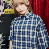 【GALFY×GALLIS ADDICTION】安心の十字架キラキラチェックSSシャツ
