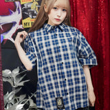 【GALFY×GALLIS ADDICTION】安心の十字架キラキラチェックSSシャツ