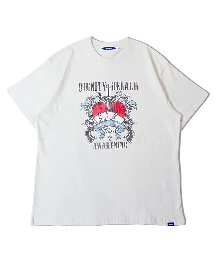 JE-BIKE&HEART CRACK PRINT TEE