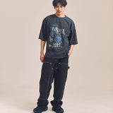 JE-ビンテージ加工・ダブルニーデニムパンツ