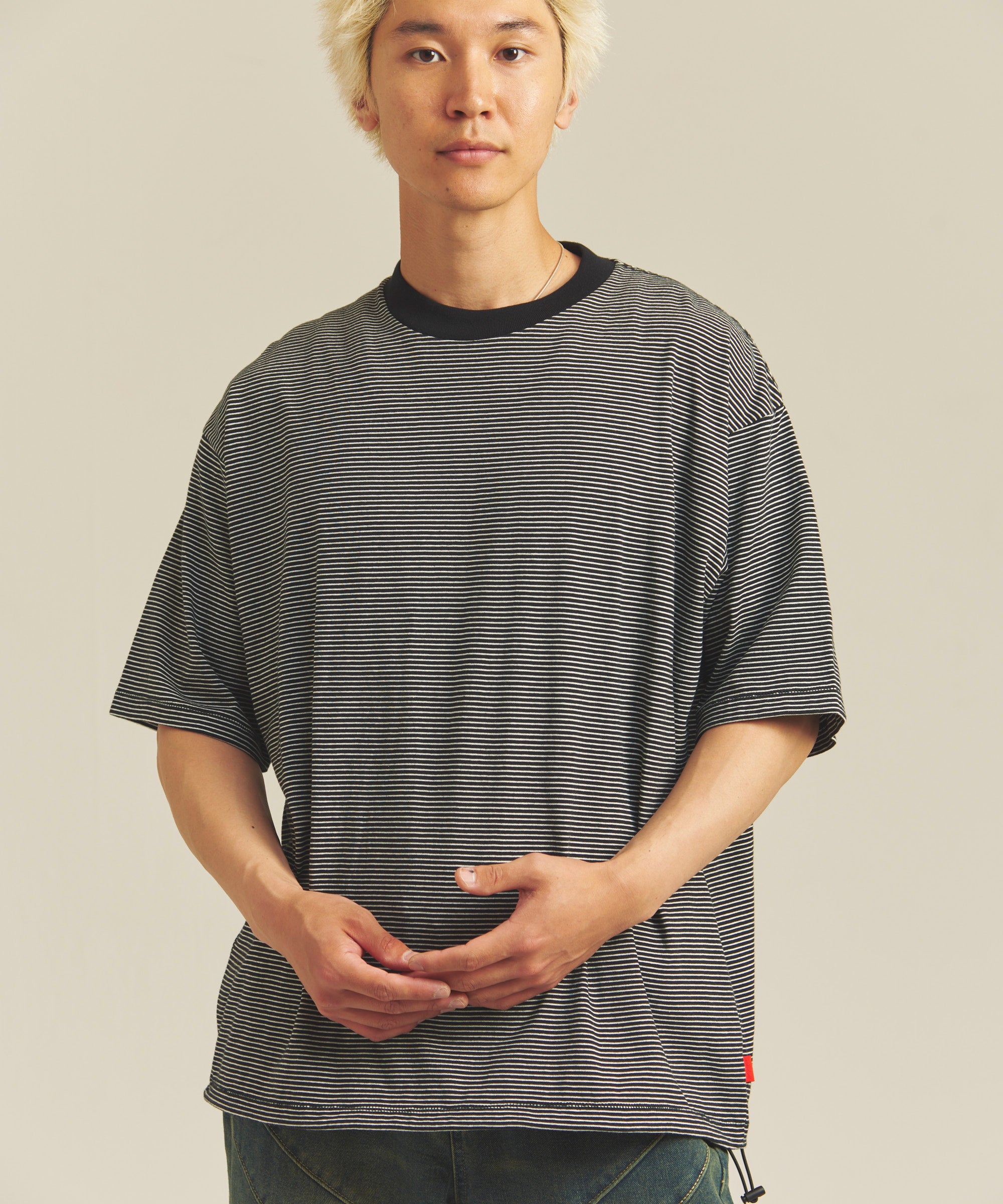 Healthknit NARROW BORDER JERSEY WIDE CREW NECK S/S TEE