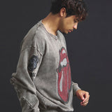 B-TRS-Lips&Tongue ラインストーン-クルースウェット