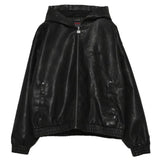 FUBU-Faux Leather Short Hooded Jacket