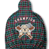 GALFY-ワッペンだらけチェックシャツパーカー