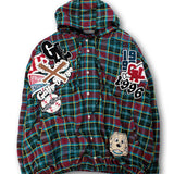GALFY-ワッペンだらけチェックシャツパーカー
