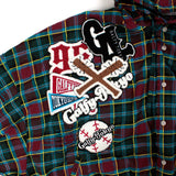 GALFY-ワッペンだらけチェックシャツパーカー