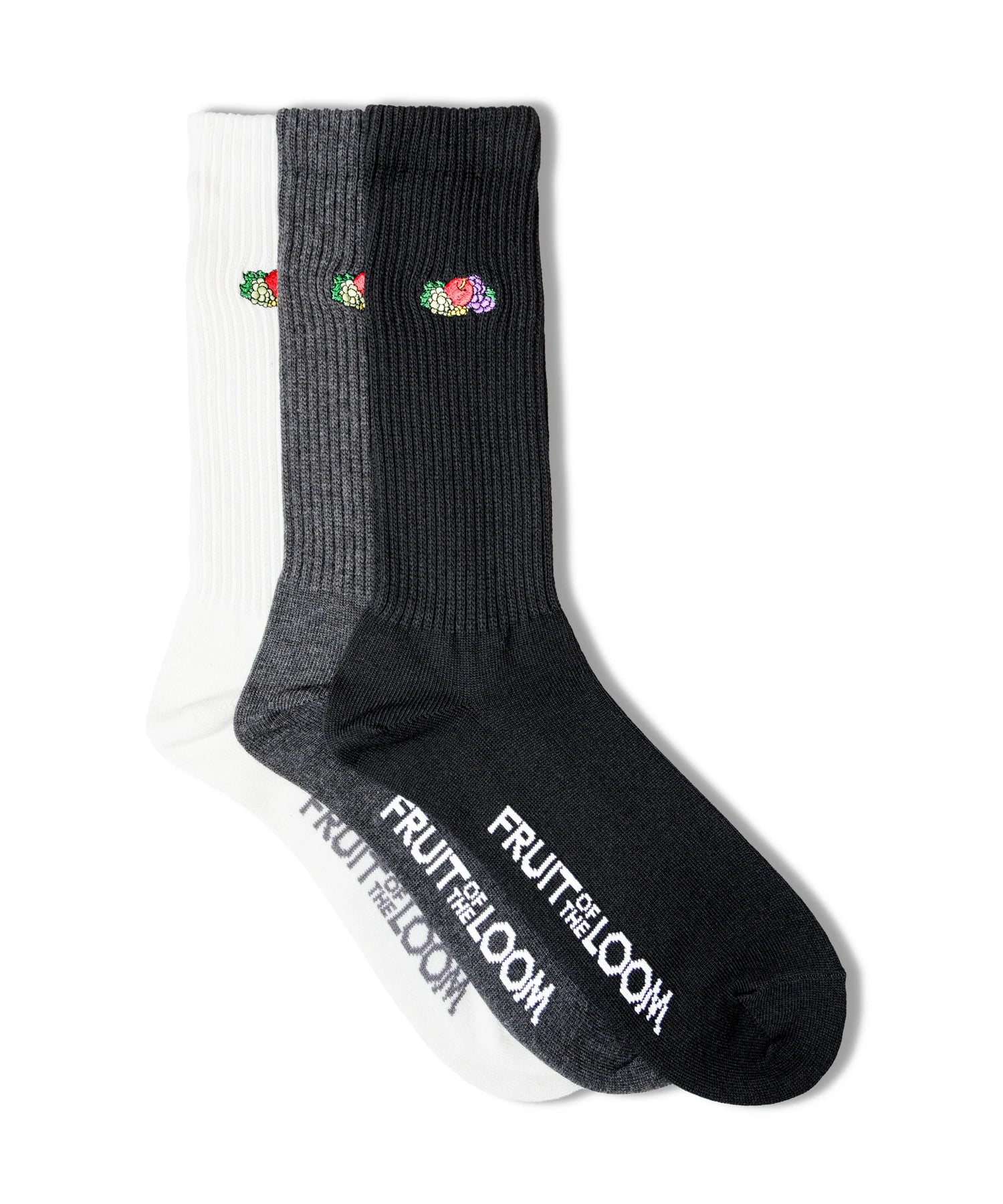 FRUIT OF THE LOOM ﾍﾞｰｼｯｸ平編刺繍ｸﾙｰｿｯｸｽ 3足ﾊﾟｯｸ