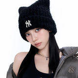 MLB　KOREA-フワモコ　ミャオ　ビーニー【猫耳ビーニー】