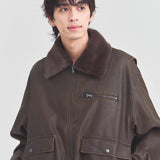 JE-ビンテージPU　衿ファー脱着フライトブルゾン