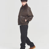 JE-ビンテージPU　衿ファー脱着フライトブルゾン