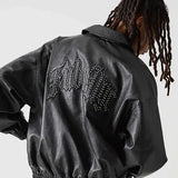 FUBU-Faux Leather Studs Patch Jacket