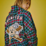 GALFY-ワッペンだらけチェックシャツパーカー