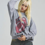 B-TRS-Lips&Tongue ラインストーン-クルースウェット