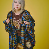 GALFY-ワッペンだらけチェックシャツパーカー