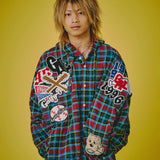 GALFY-ワッペンだらけチェックシャツパーカー