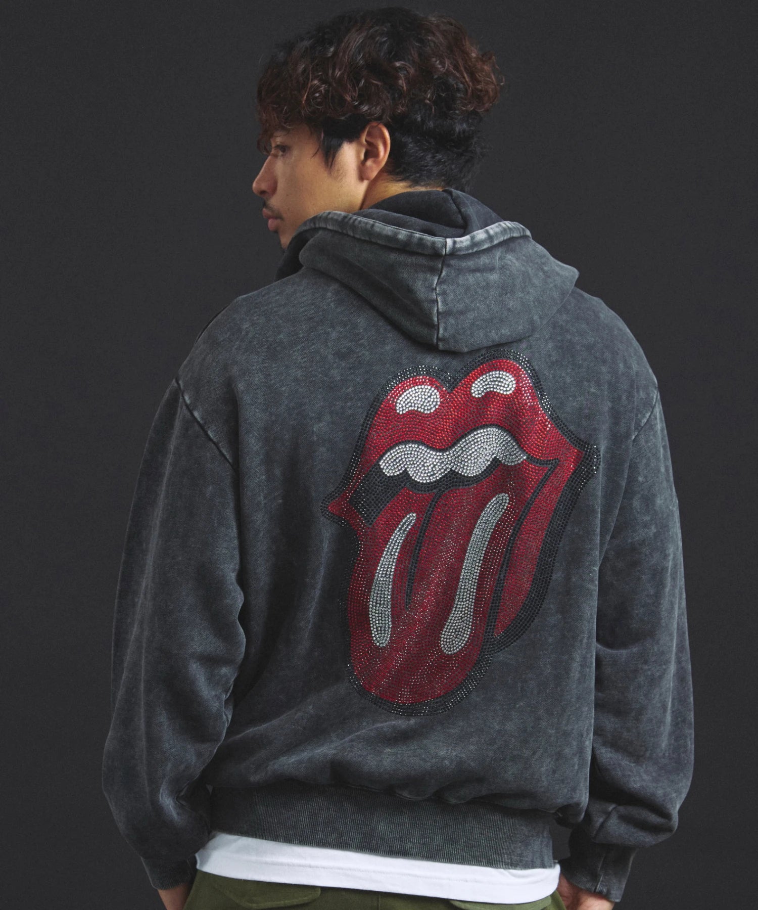 B-TRS-Lips&Tongue ラインストーン-ZIPパーカー