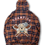 GALFY-ワッペンだらけチェックシャツパーカー