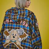 GALFY-ワッペンだらけチェックシャツパーカー