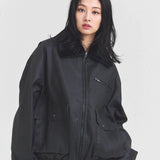 JE-ビンテージPU　衿ファー脱着フライトブルゾン